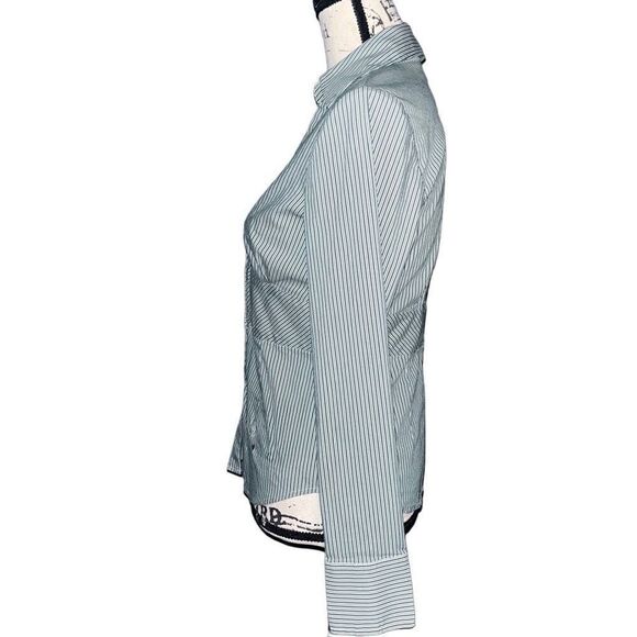 Express Design Studio fitted green, white & black striped blouse small - Picture 4 of 4